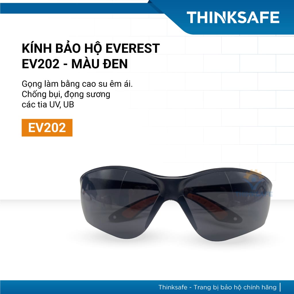 Mắt kính bảo hộ lao động Everest Thinksafe, Kính bảo vệ mắt trong suốt, chống bụi, chống tia UV, dùng đi đường - EV202