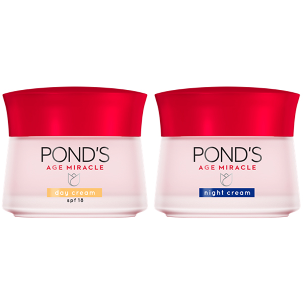 Bộ Đôi Kem Dưỡng Chống Lão Hóa Da Ngày Và Đêm Pond's Age Miracle giúp mờ đốm nâu, nếp nhăn với 50X Hexyl-Retinol 45g x 2