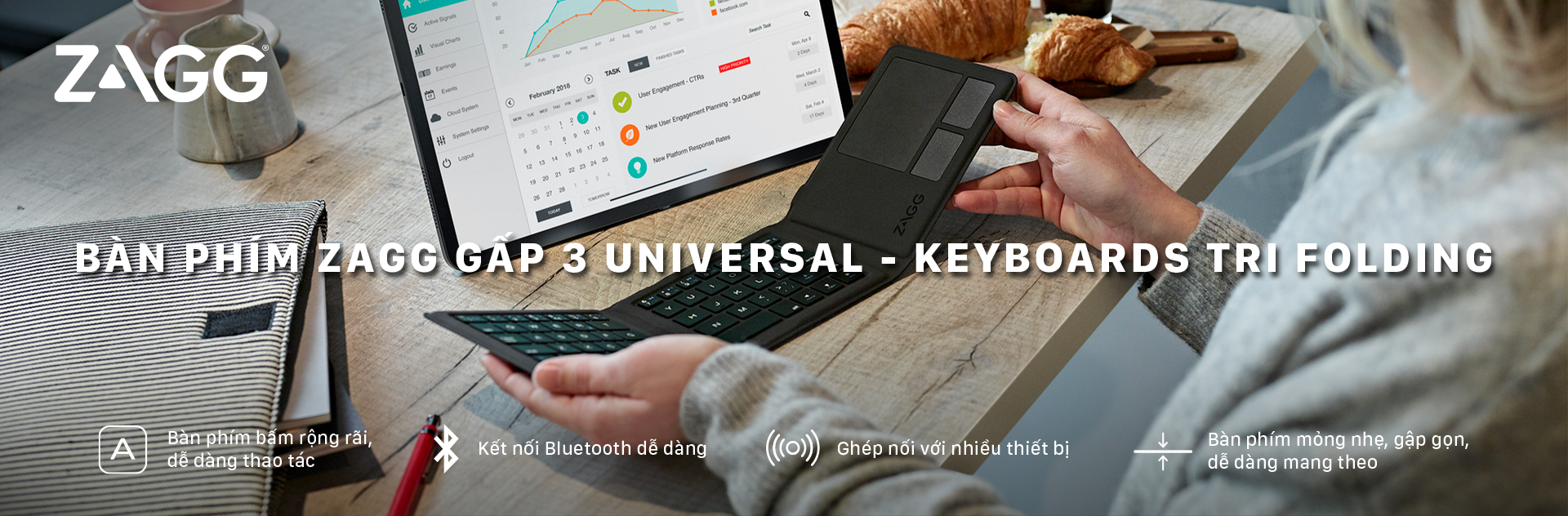 Bàn phím gấp 3 ZAGG Universal Keyboards Hàng Chính hãng