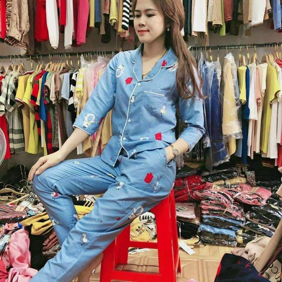 Bộ đồ bầu Pijama dài tay chất đũi cao cấp freesize từ 45 đến 70kg