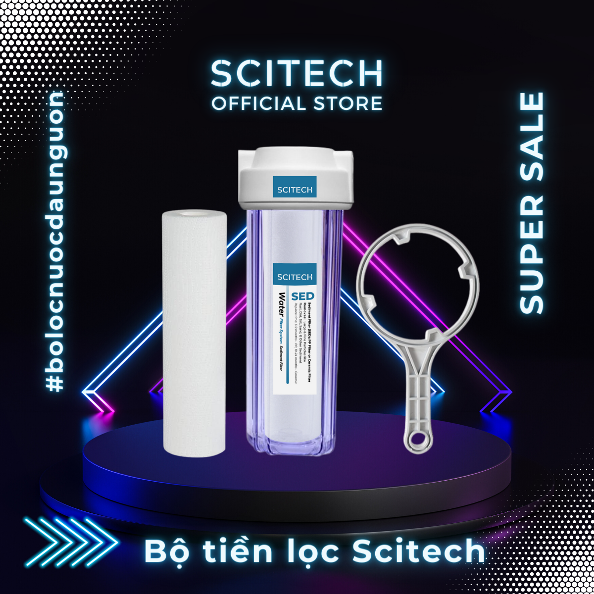 Bộ lọc nước sinh hoạt, bộ đơn lọc thô 10 inch by Scitech - Hàng chính hãng