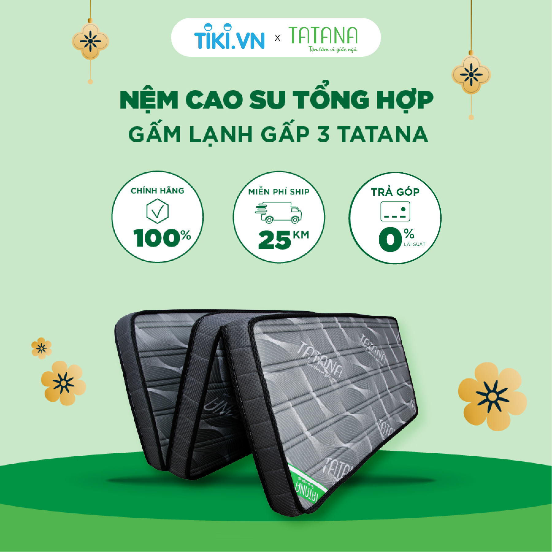 Nệm Cao Su Tổng Hợp Vải Gấm Lạnh Gấp 3 Tatana