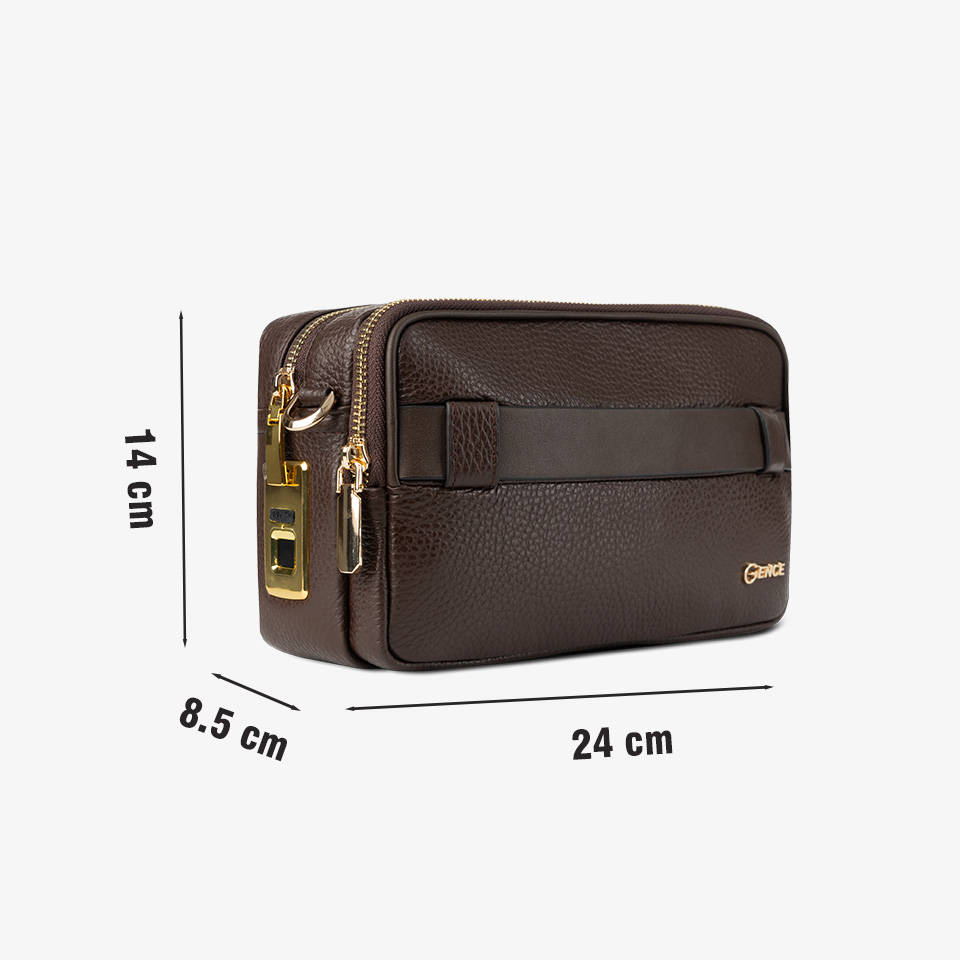 Clutch Cầm Tay Khóa Vân Tay Da Bò Mill RB09 Màu Nâu