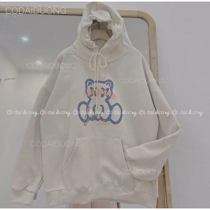 Áo khoác hoodie form rộng, Áo khoác unisex nỉ ngoại chống UV gấu