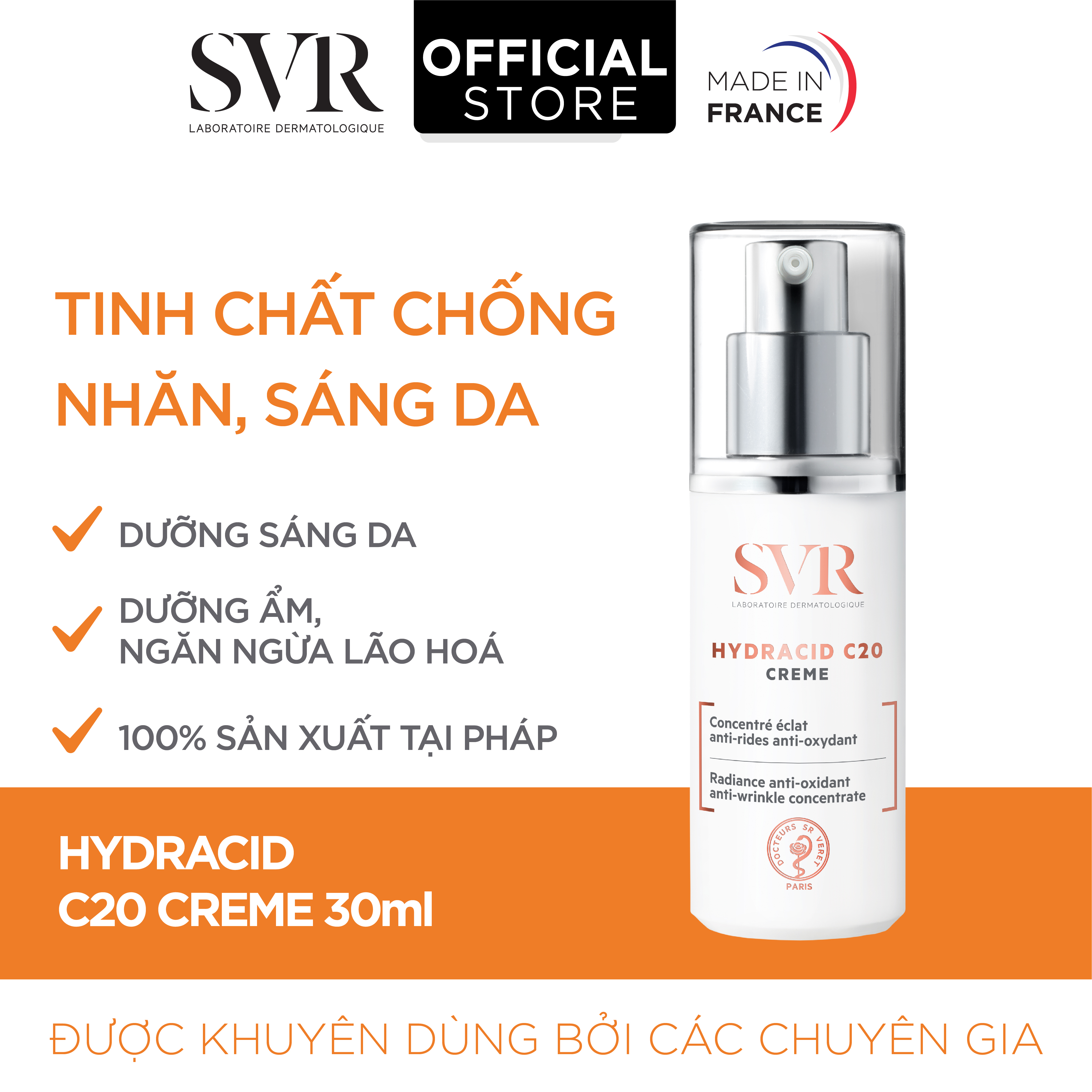 Kem dưỡng trắng da chống lão hóa SVR Hydracid C20 Crème 30ml