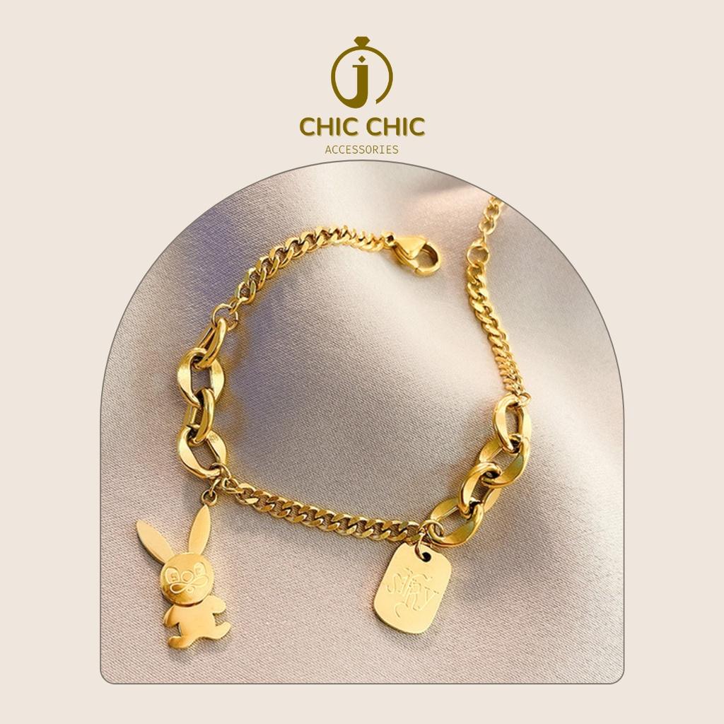 Lắc Tay TiTan Mạ Vàng 18K Hình Mặt Thỏ Đáng Yêu Thời Trang Nữ | Lắc Tay CHIC CHIC 2C9