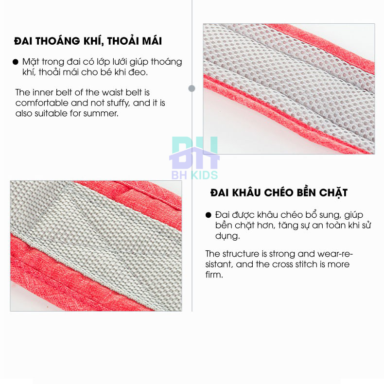 Đai đi xe máy BH Kids an toàn cho bé , chống bụi bẩn, thoáng khí, chắc chắn, phát sáng ban đêm
