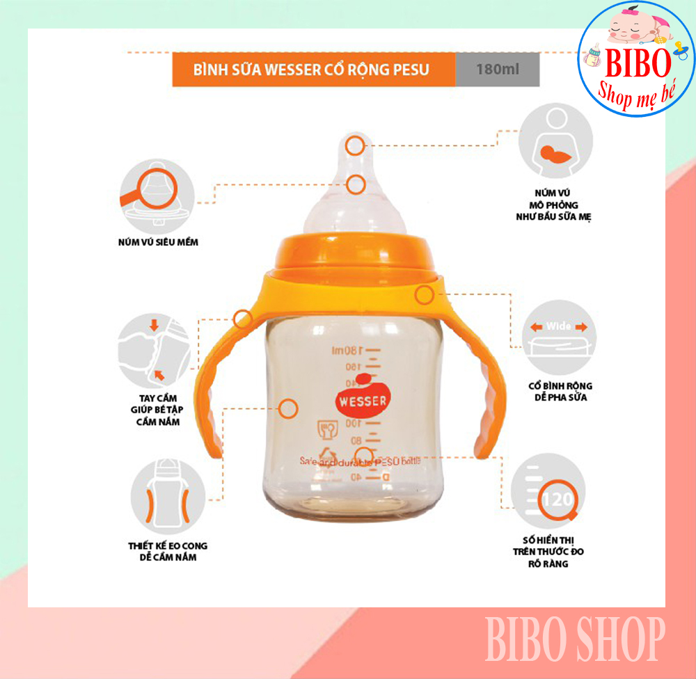 Bình Sữa Wesser Cổ Rộng PPSU Cao Cấp tùy chọn dung tích