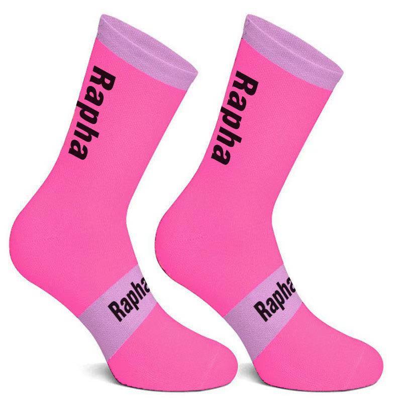 2021 Mới Rapha 4 Sọc Màu Tất Đi Xe Đạp Nam Nữ Chống Mòn Xe Đạp Đường Bộ Nén Tất Hồng Color: Red Size: 38-47