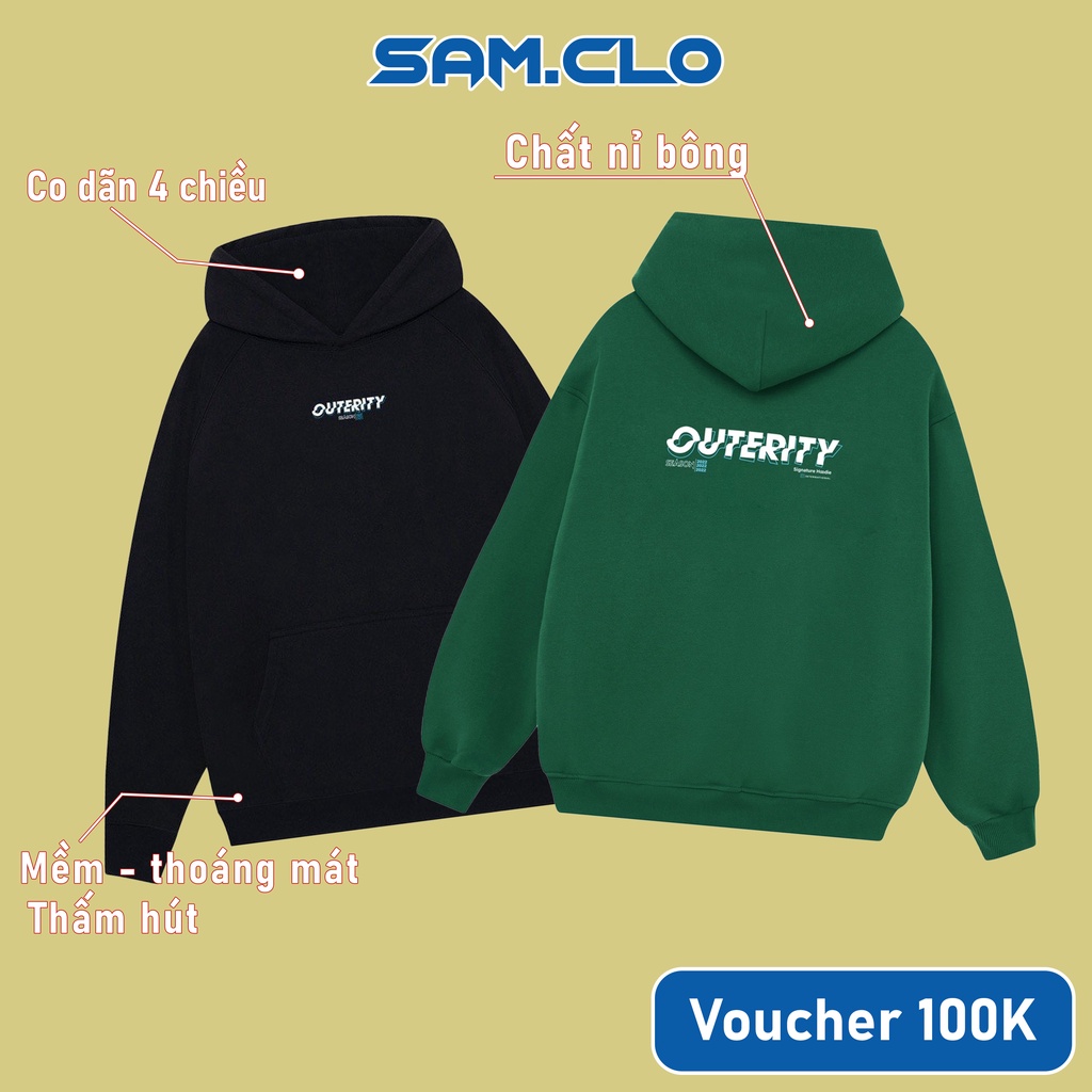 Áo khoác nỉ nam nữ SAM CLO hoodie chui có mũ tay dài thu đông freesize dáng Unisex in chữ OUTERITY