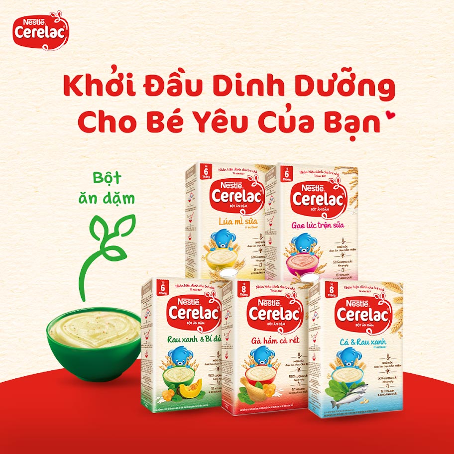 Combo 2 Bột Ăn Dặm  Nestlé Cerelac  Vị Lúa Mì Sữa 200gr / Gà Hầm Cà Rốt 200gr  + Tặng Bột Ăn Dặm Nestlé Cerelac Vị Cá Và Rau Xanh 200gr