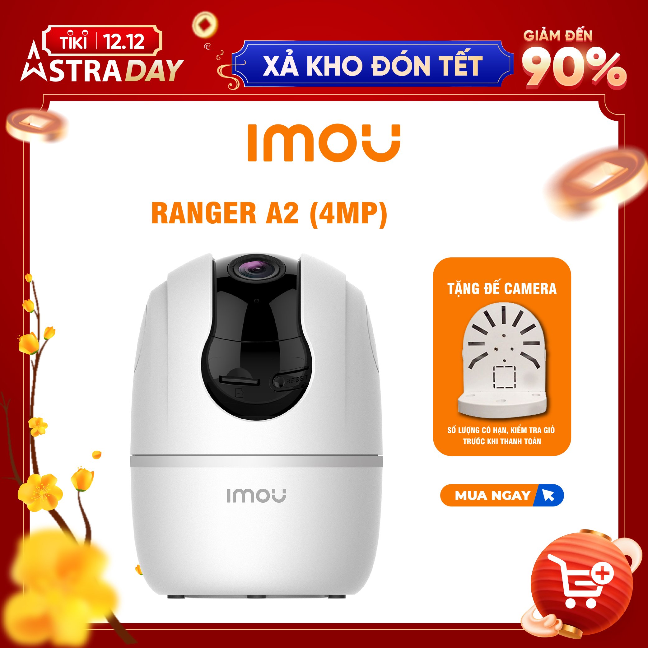 [12.12 Tặng đế] Camera Wifi Imou Ranger A2 (4MP) I Phát hiện con người I Xoay toàn cảnh 360 I Đàm thoại I Hàng chính hãng