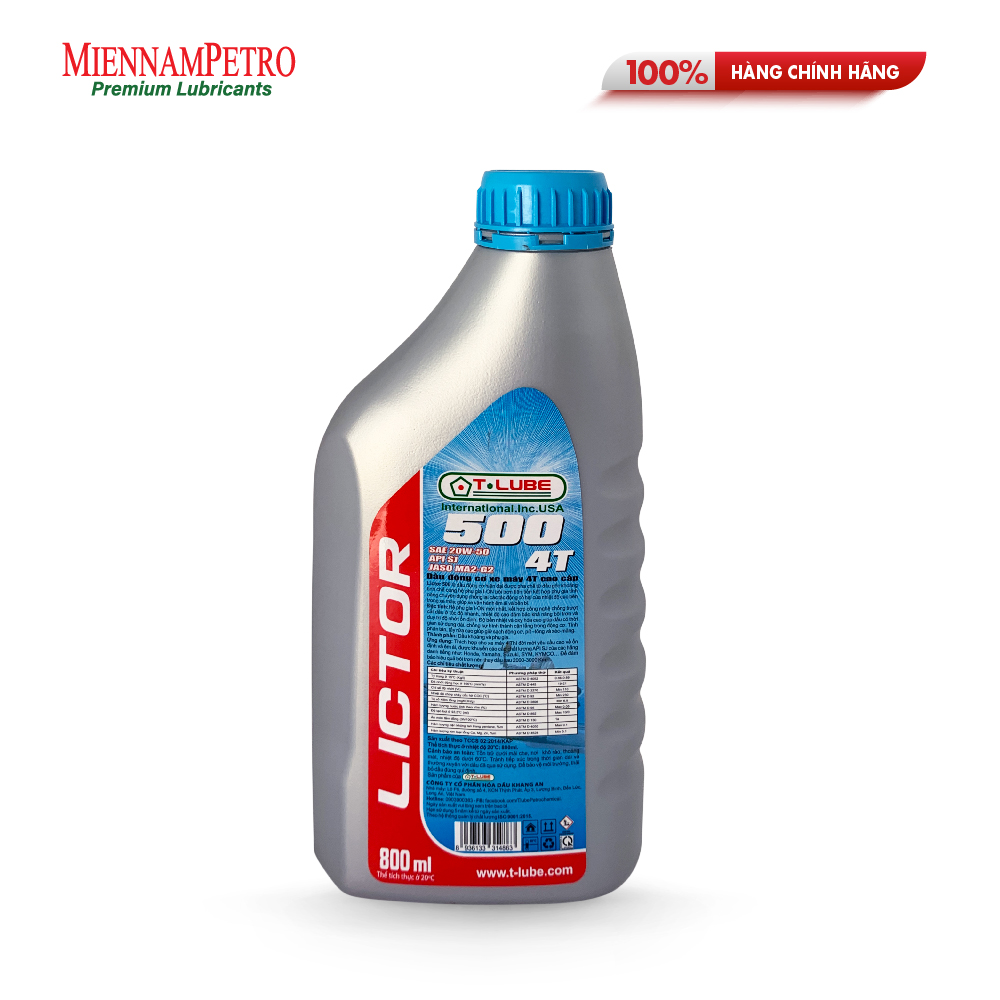 Dầu Nhớt Tlube Lictor 500 4T SAE 20W-50 800ml Miennampetro Bảo Vệ Động Cơ Xe Máy Cao Cấp