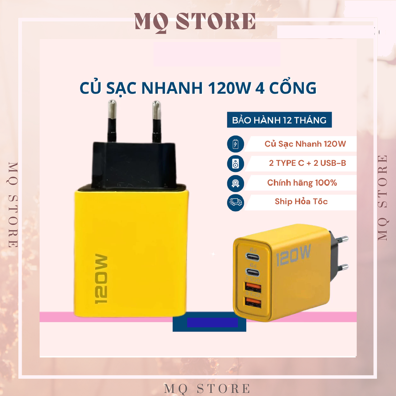 Củ sạc nhanh 120w 2 cổng Usb QC 3.0 - 2 cồng Type C PD sạc nhanh, chân tròn EU - Củ sạc đa năng ( hàng chính hãng)