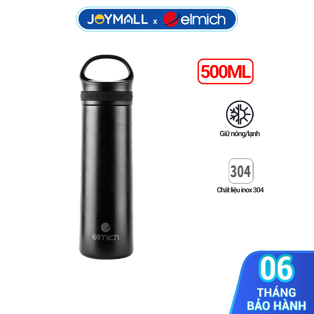 Bình Giữ Nhiệt Inox 304 Elmich EL-3686OL 500ml, Hàng Chính Hãng, Nắp Tích Hợp Quai Xách - JoyMall