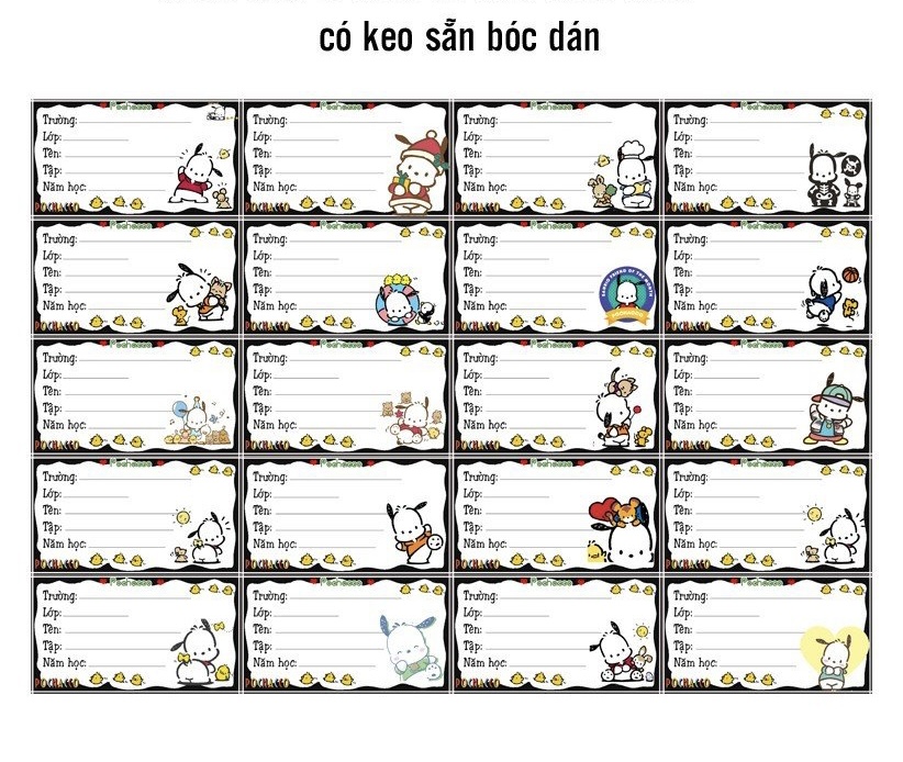 Nhãn vở pochacco 60 nhãn khác nhau/ nhãn dán pochacco cute