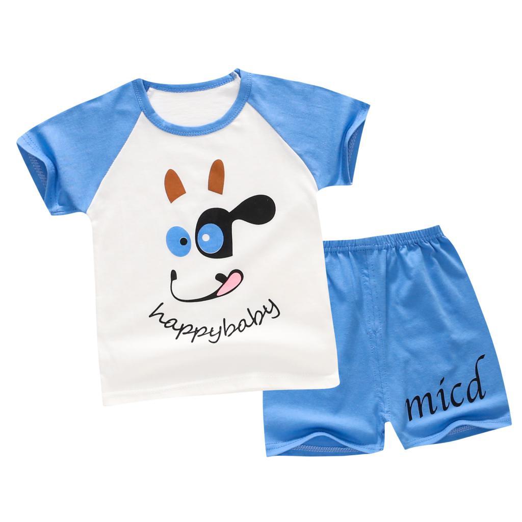 2pcs kids cute fashion cartoon short sleeve tops+short set