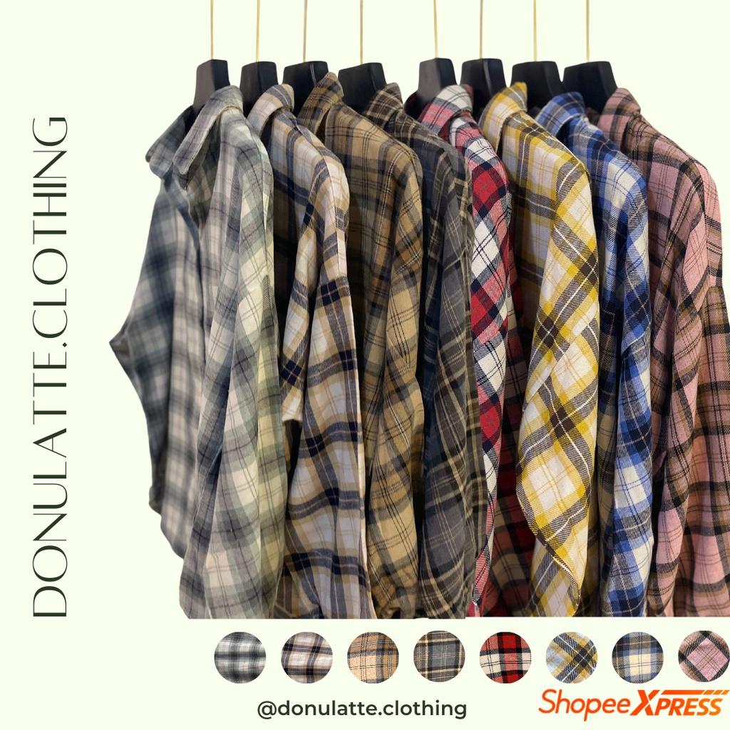 Áo sơ mi caro nữ sọc lớn dáng fit dài tay kiểu dáng basic nhiều màu sắc - donulatte.clothing Caro Shirt Freesize