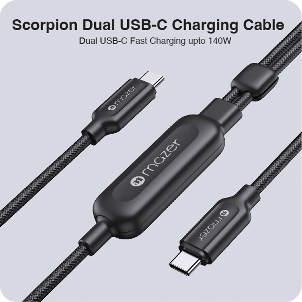 Dây Cáp Sạc Ra 2 Đầu USB-C MAZER InfiniteLink Scorpion PD 140W Dài 1.25m Chất Liệu Nylon Bện Bền Chắc Cao Cấp Hàng Chính Hãng