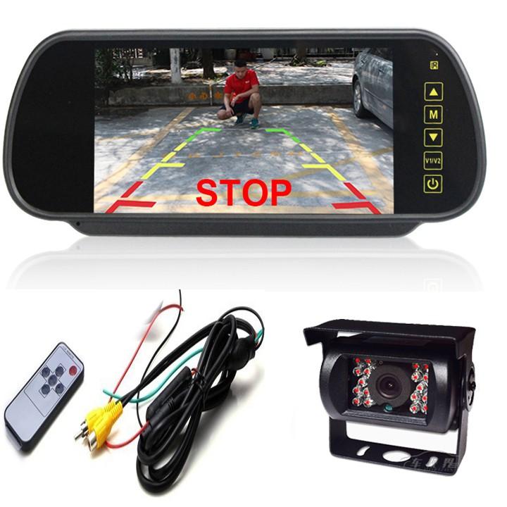 Combo Màn Hình LCD Ốp Gương Ô Tô HD 7 Inch Và Camera Lùi 4 Led Đen