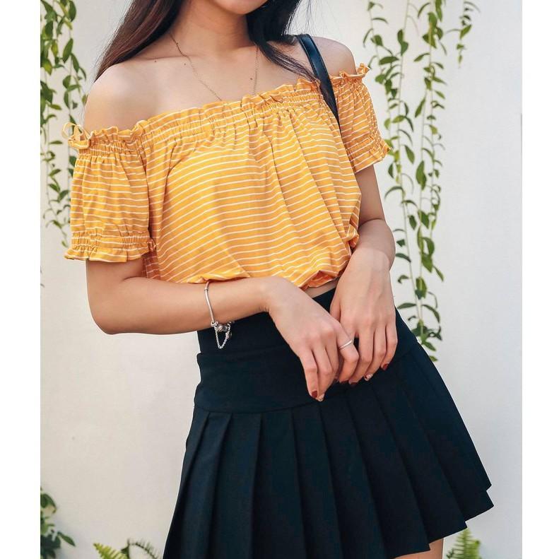 Áo Croptop trễ vai Chloe Katie sọc