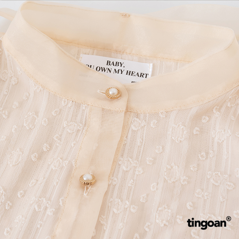 Áo somi xuyên thấu cổ đứng kèm dây phối bóng kính nude GLOSSIE BLOUSE/ND