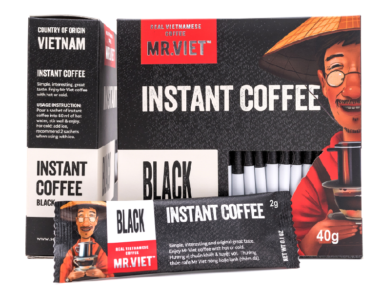 Cà phê Đen Hòa Tan Mr Việt 40g - Mr Viet Black Instant Coffee - (20 gói x 2gr )