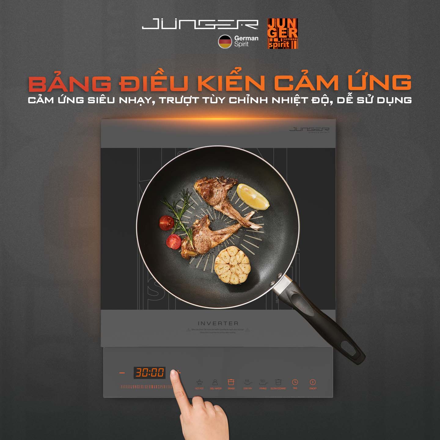 Bếp từ đơn Junger CEJ-105-I 2000W Inverter thế hệ mới Tiết kiệm điện Hàng Chính Hãng Bảo Hành 12 Tháng