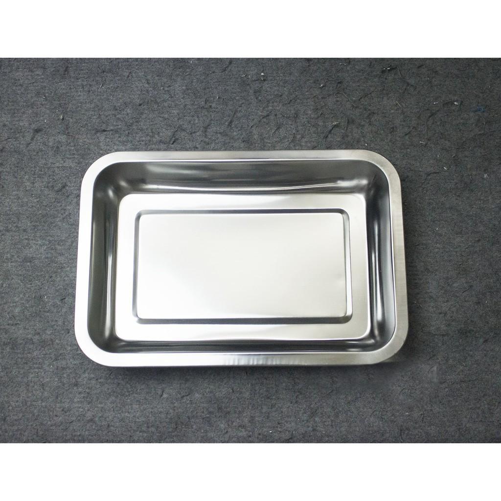 Khay inox chữ nhật làm bánh, đựng thức ăn sâu 26x19x4 cm