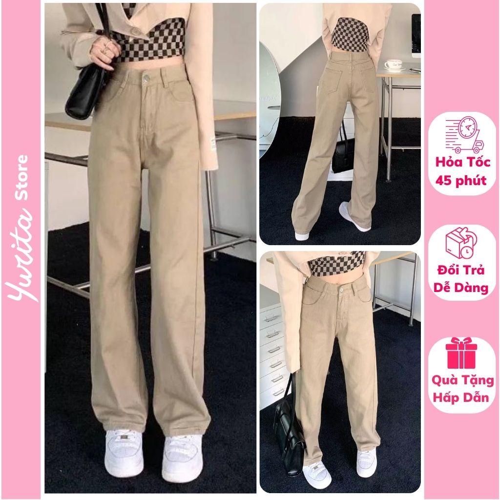 Quần Kaki Jean Nữ Ống Rộng Lưng Cao Dáng Suông Phong Cách Ulzzang Cực Chất Màu Nude Trơn 3 size SML 522