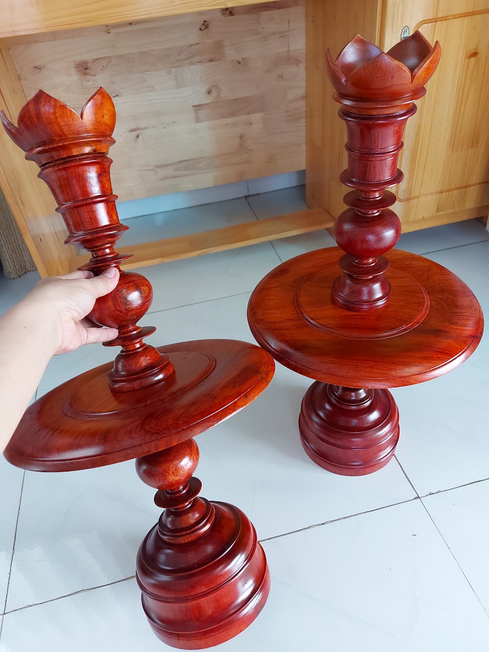 Cặp chân đèn gỗ hương cao 50 cm