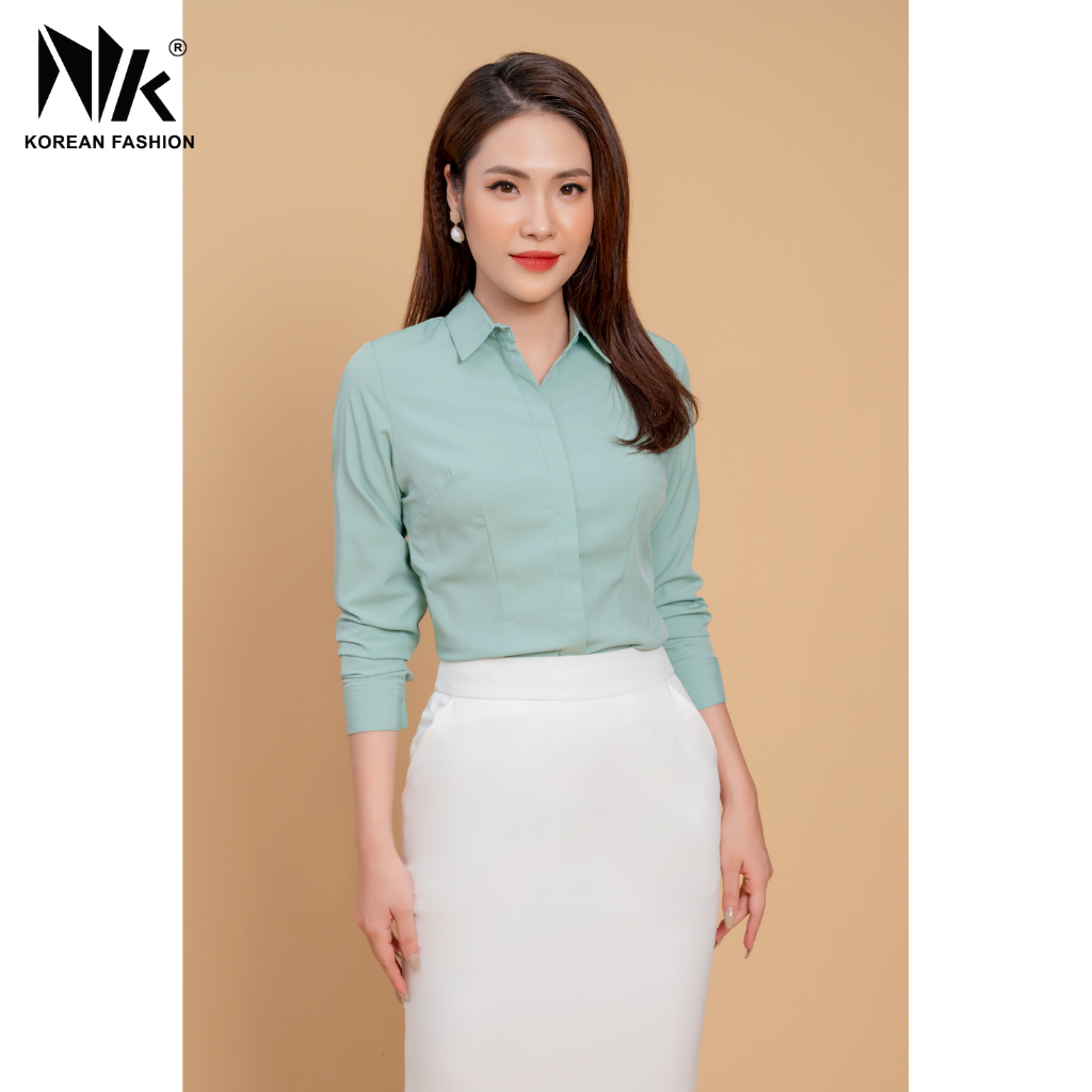 Áo Sơ Mi Nữ Trơn Công Sở Tay Dài, Chất Liệu Vải Hàn Cao Cấp, Đồng Phục Công Sở Nữ NKSM2010011