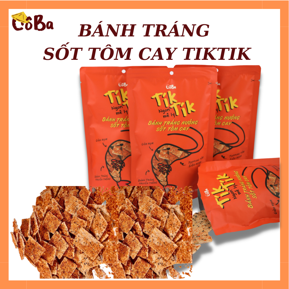 [Bán chạy] Bánh Tráng Sốt Tôm Cay Tik Tik 45g Batrafood Cô Ba đồ ăn vặt, mồi nhắm, mồi nhậu ngon, giá rẻ cho dân văn phòng, học sinh