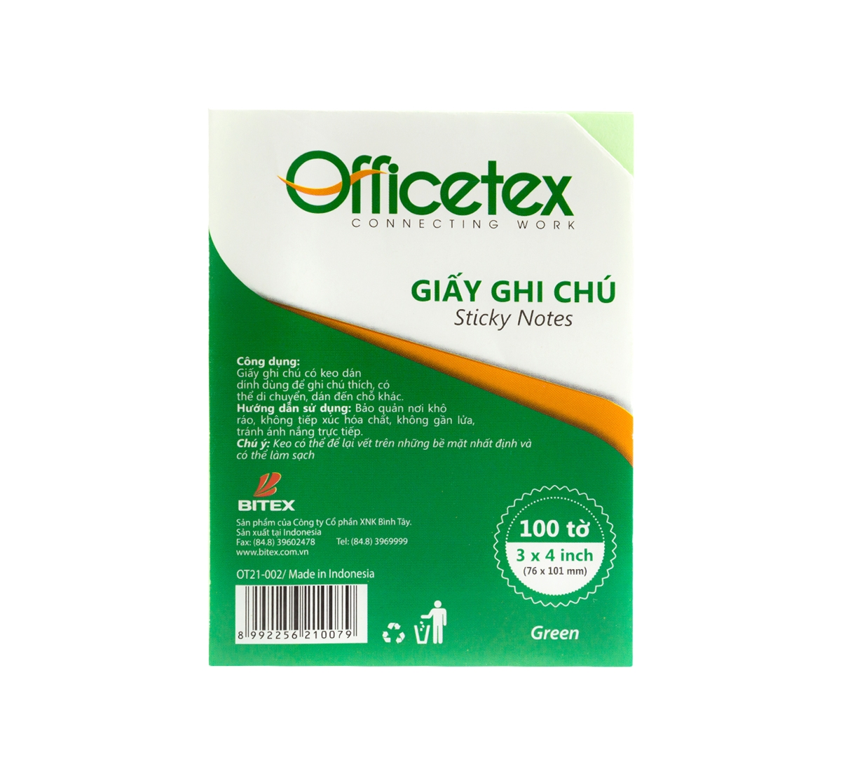 Bộ 3 Giấy ghi chú 3x4 OT21-002 màu xanh lá