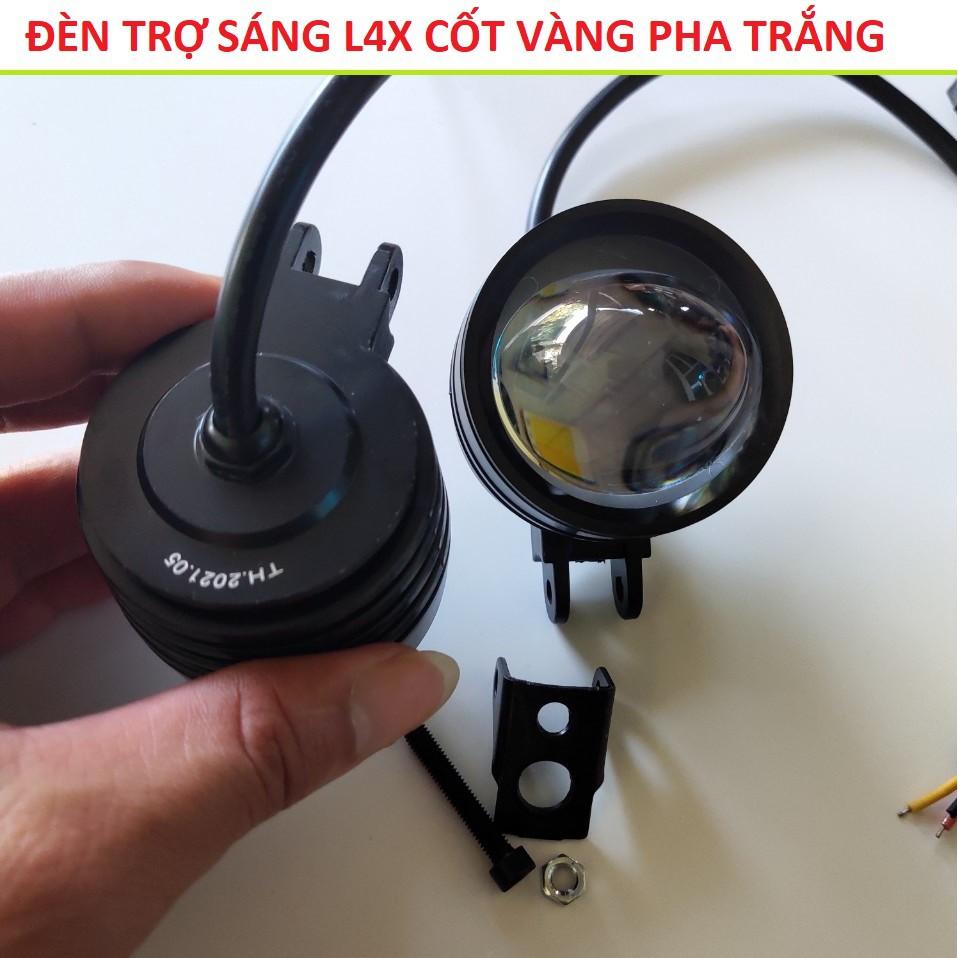 Đèn L4 bi cầu trợ sáng xe máy ô tô 2 màu cốt vàng pha trắng chống nước vỏ hợp kim loại tốt