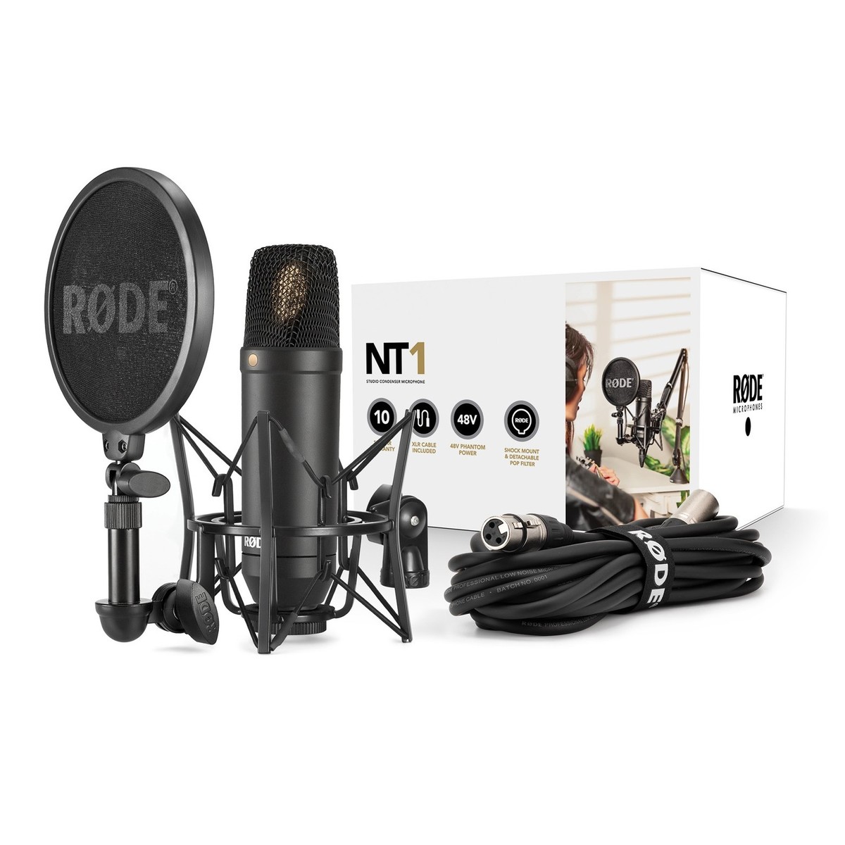 Micro Condenser 48v Rode NT1KIT - Màng Thu Lớn, Hướng Thu Cardioid, Có Shockmount Kèm Màng Lọc Rode SM6 - Hàng Chính Hãng