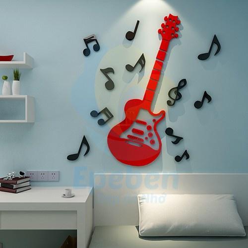 Tranh dán tường mica 3d decor khổ lớn electric guitar spirit rock trang trí phòng nhạc