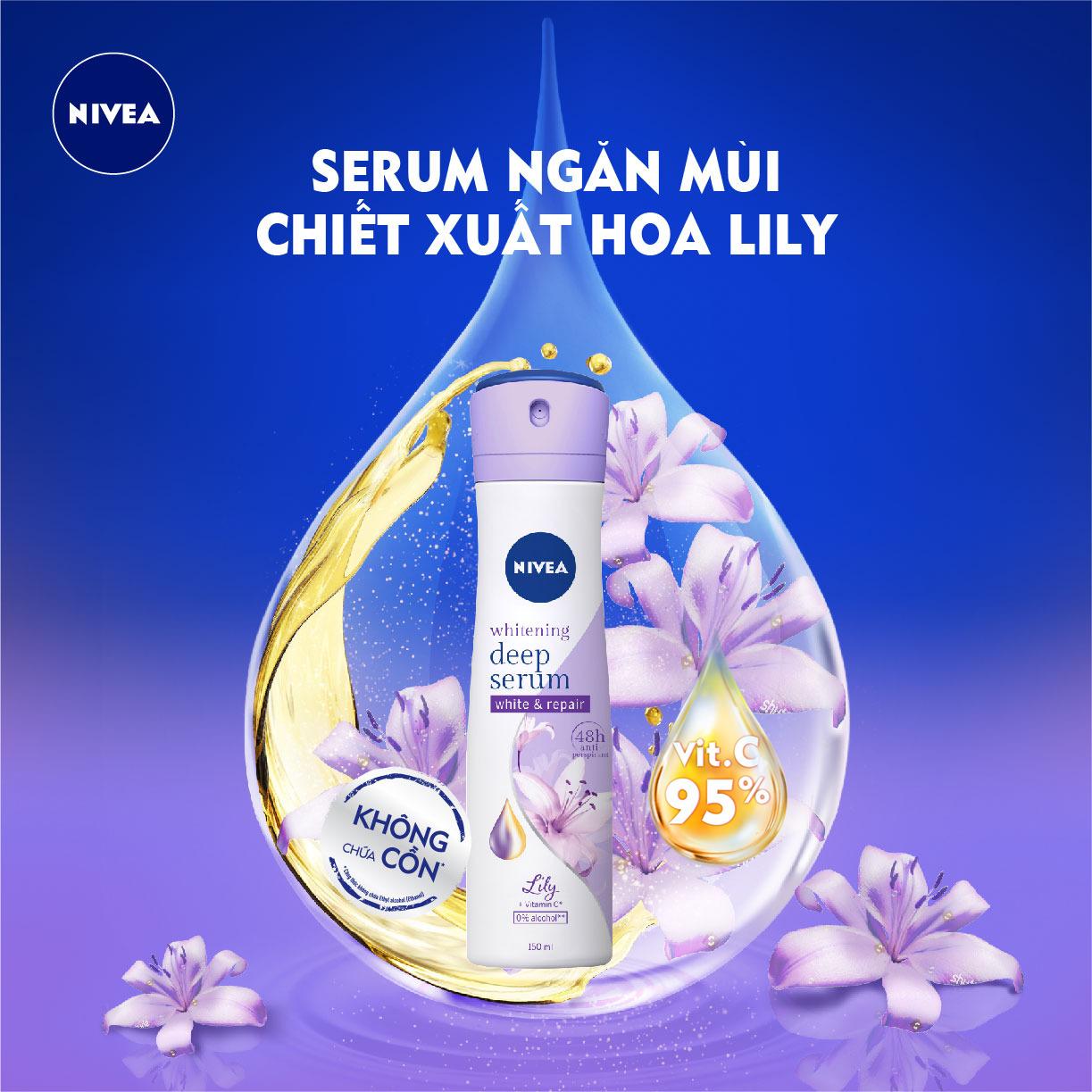 Xịt Ngăn Mùi Nivea Dưỡng Trắng Hương Hoa Ly Trắng Whitening Deep Serum 150ml