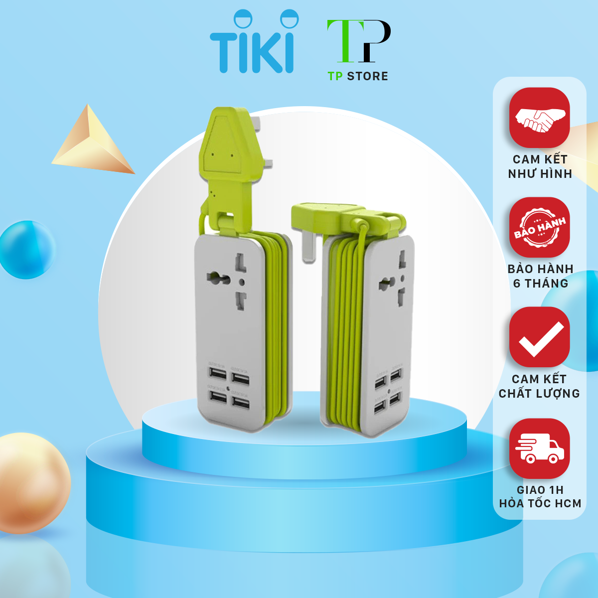 Ổ cắm điện mini tiện dụng kèm 2 cổng USB sạc điện thoại