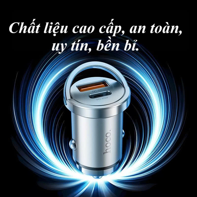 Tẩu sạc nhanh ô tô 45W Ho,co NZ10 với 2 cổng Type C + USB, sạc PD45W + QC3.0, có móc treo - Hàng chính hãng