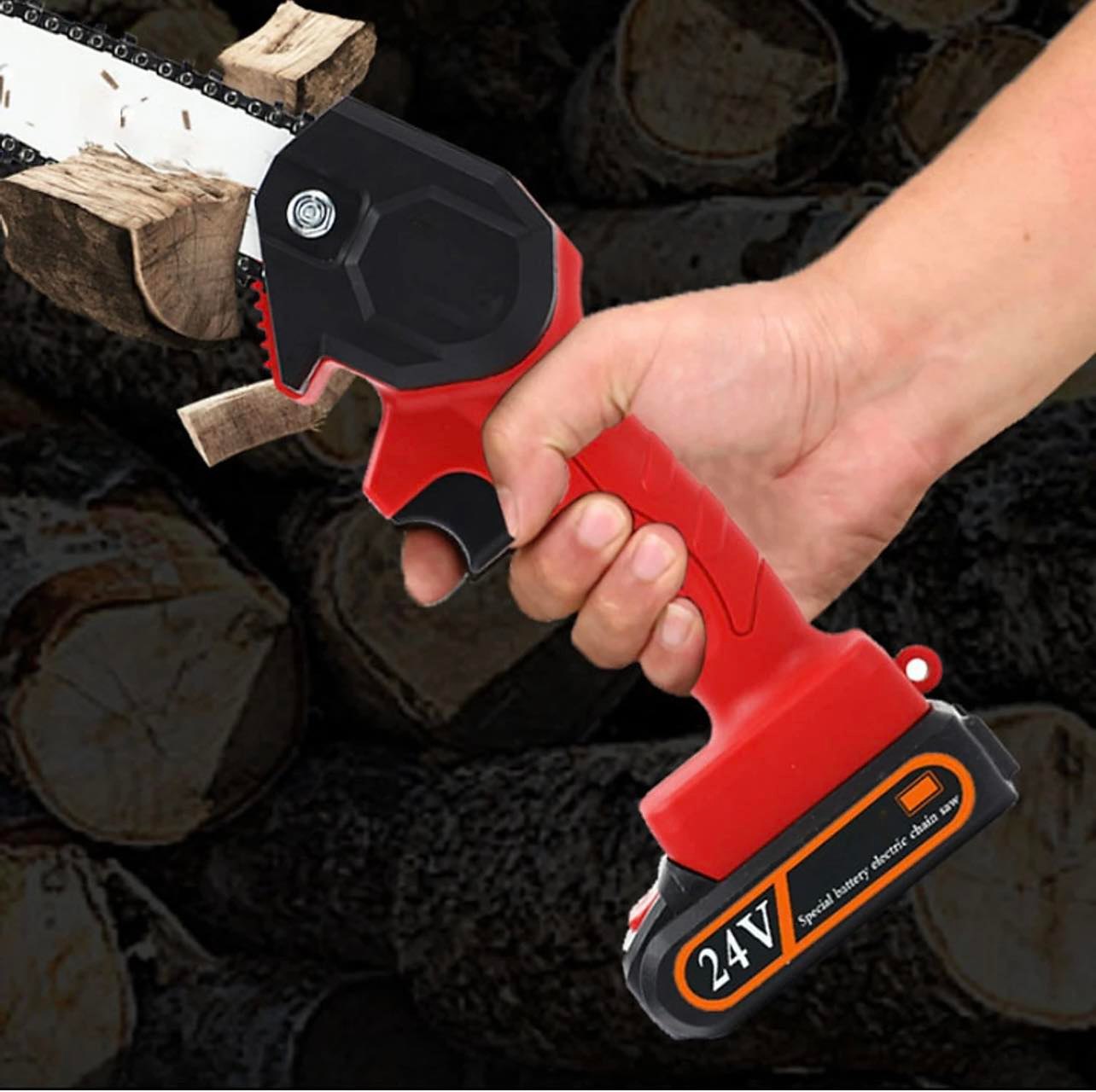 Máy cưa xích cầm tay dùng pin sạc , lưỡi cưa loại 4 inch