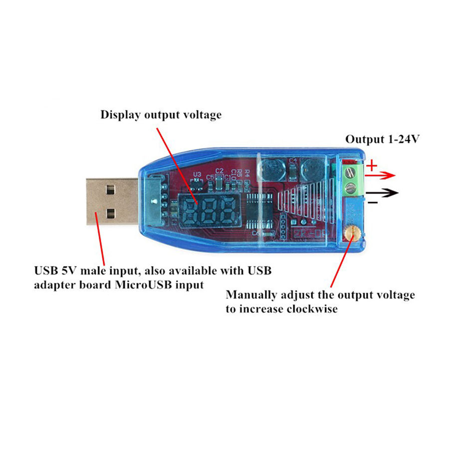 Module USB Boost-Buck DC-DC Vin 5VDC Vout 1-24VDC 3W