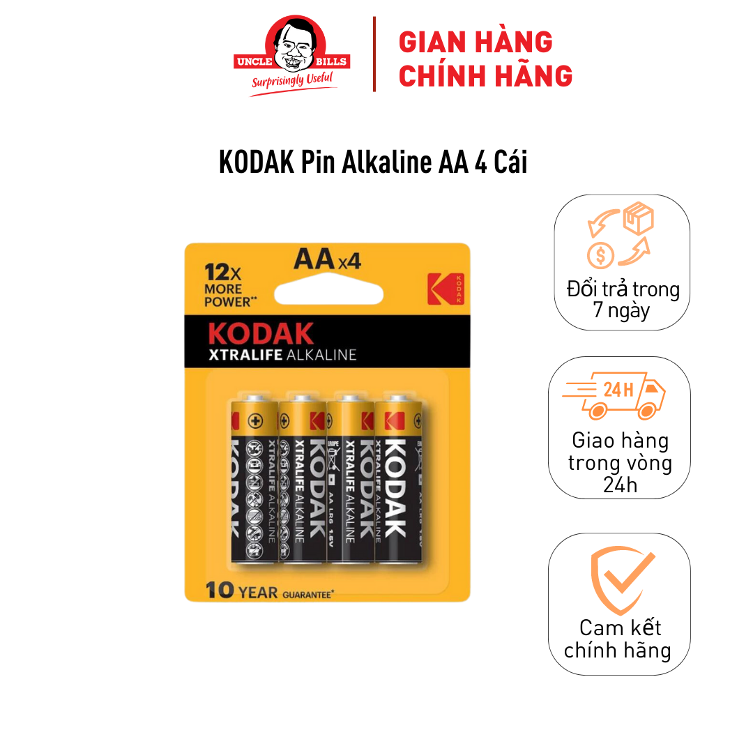 Bộ 4 Pin Kodak Alkaline AA điện thế 1.5V Uncle Bills IB0122