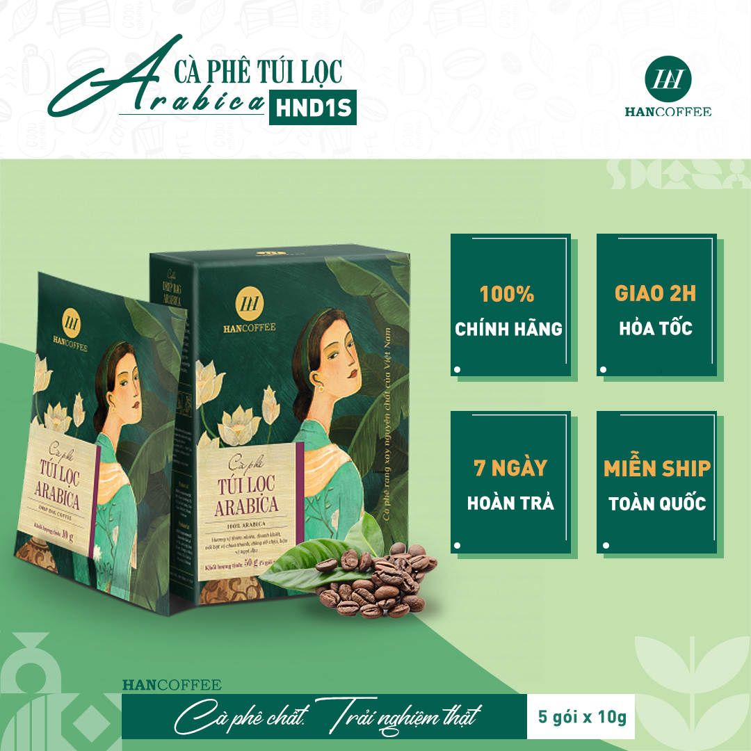 Cà Phê Túi Lọc Arabica HANCOFFEE Đắng Êm Chuyển Ngọt, Chua Nhẹ Hộp 5 Gói x 10G - HND1S