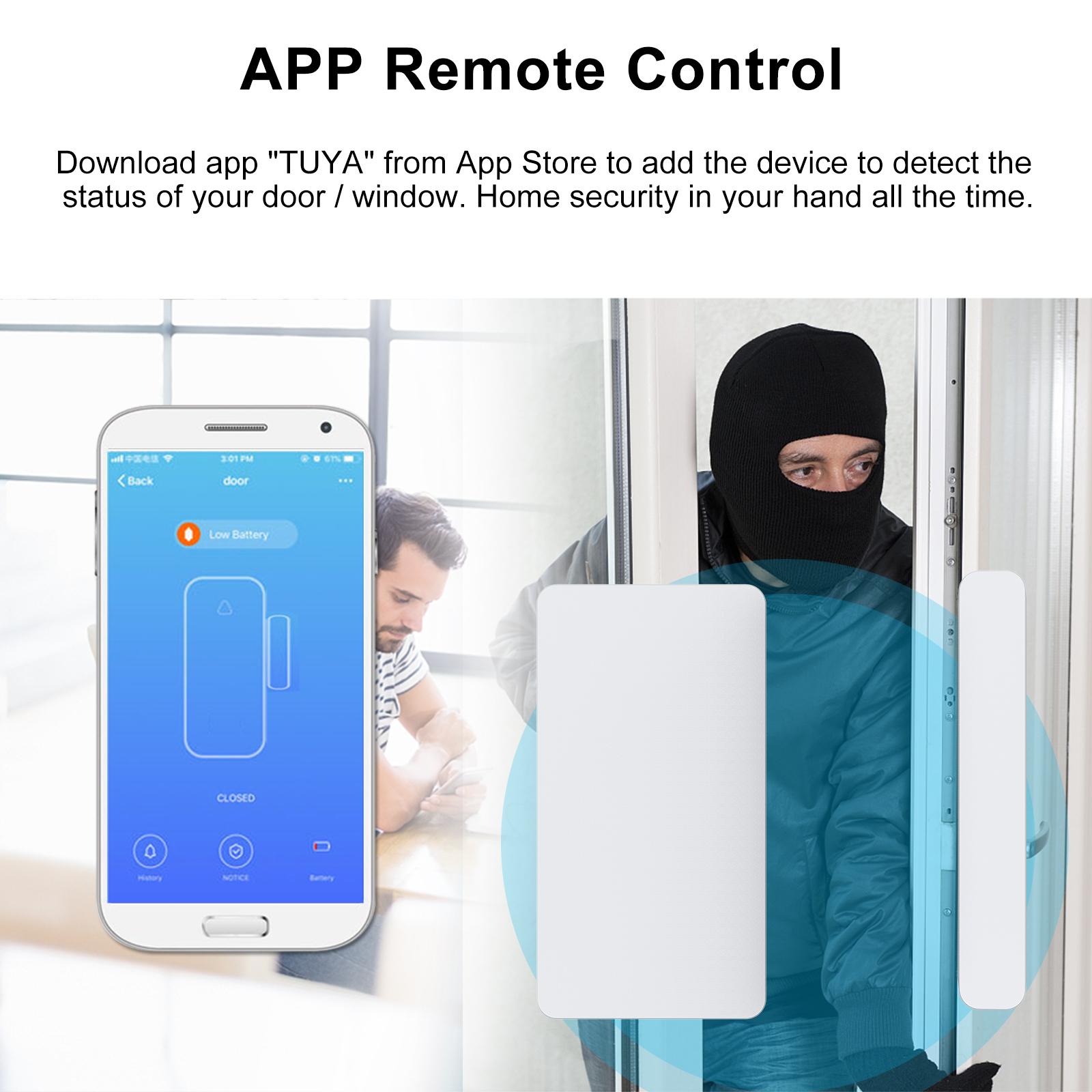 Wireless Door Window Sensor WiFi Smart Door Intrusion Detector Tuya APP Remote Control Home Security Alarm Compatible with Amazon alexa Google assistant IFTTT