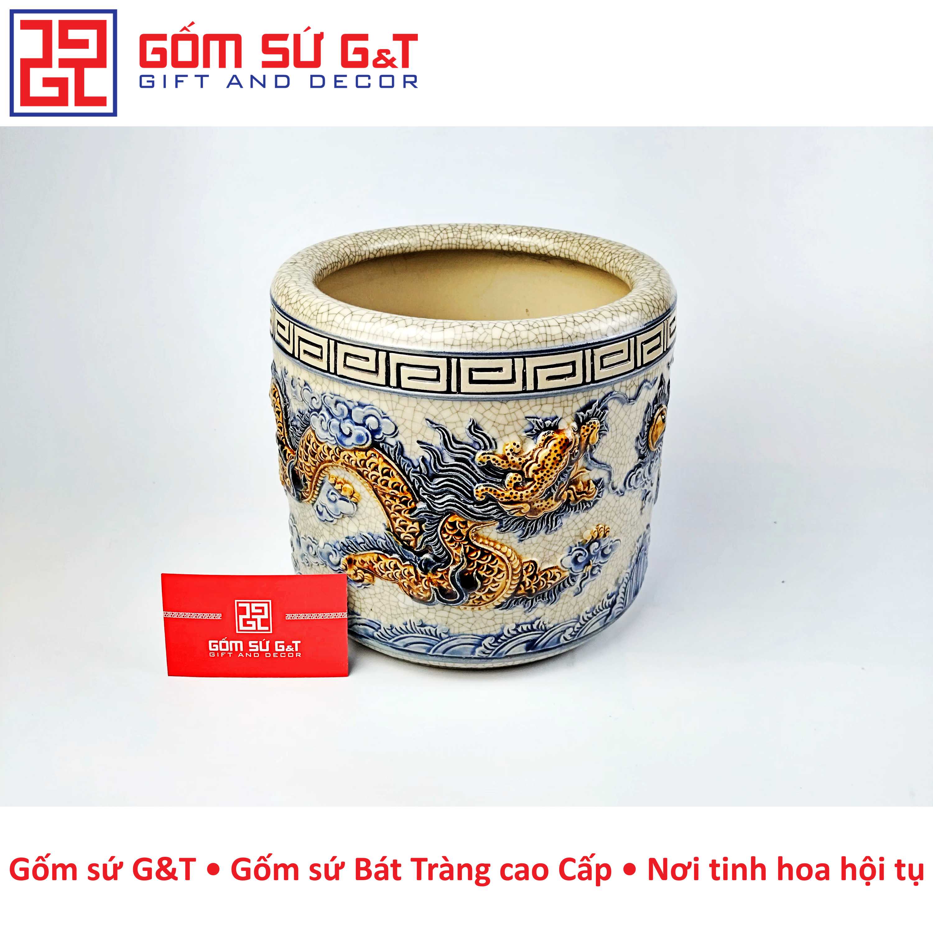 Bát hương men rạn rồng nổi Gốm Sứ G&T
