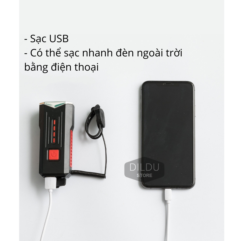 Đèn Xe Đạp Kèm Còi Thể Thao Chống Nước LY - Sạc USB - Dung Lượng Pin 2400MAH - 120DP - Âm Vang To - Cảnh Báo An Toàn