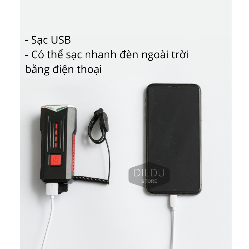 Đèn xe đạp HATSU-LY kèm còi chống nước, sạc USB, dung lượng pin 2400MAH - âm vang 120 DP - cảnh báo an toàn