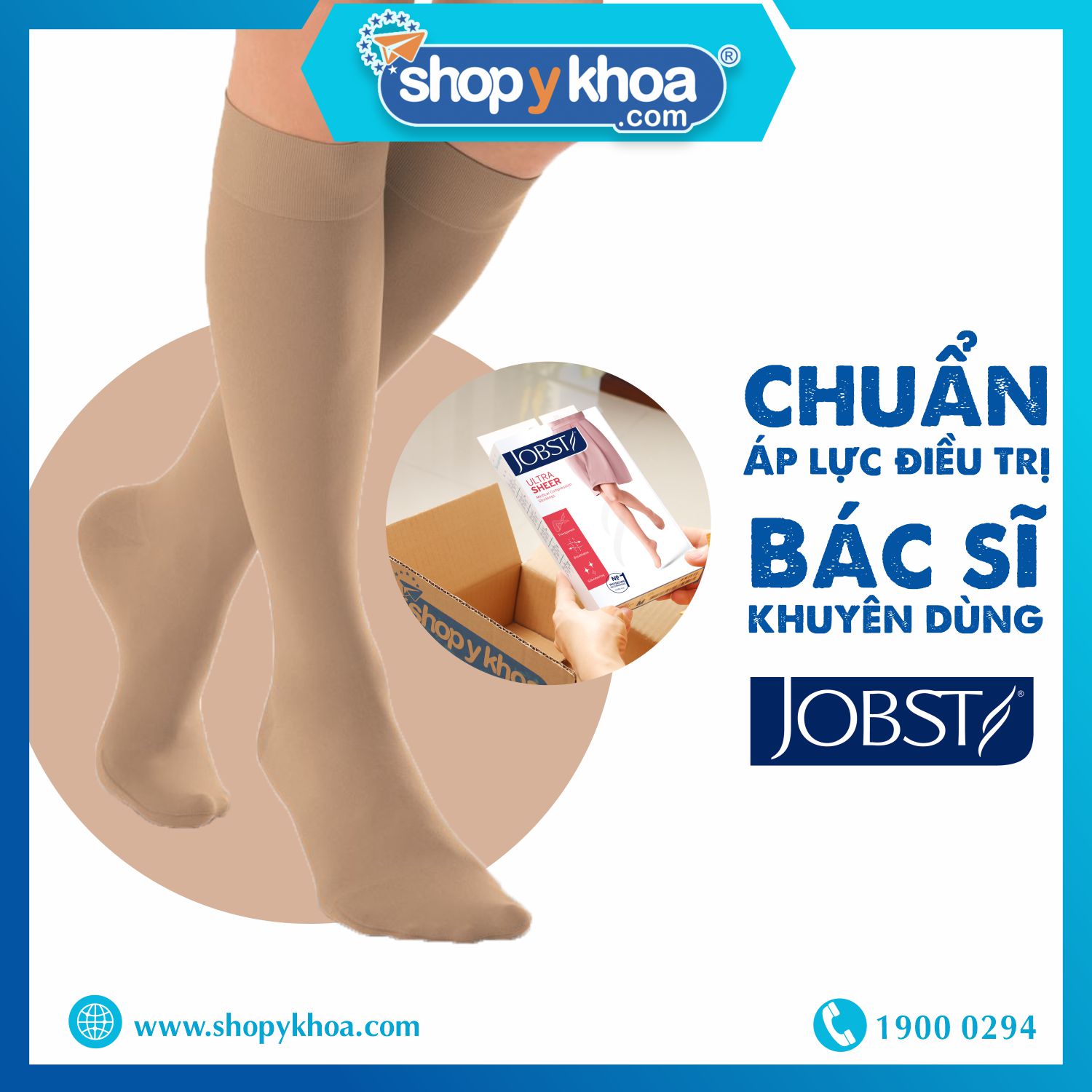 Combo 2 đôi Vớ y khoa gối JOBST Ultrasheer chuẩn áp lực 20-30mmHg- Dòng siêu mỏng điều trị suy tĩnh mạch