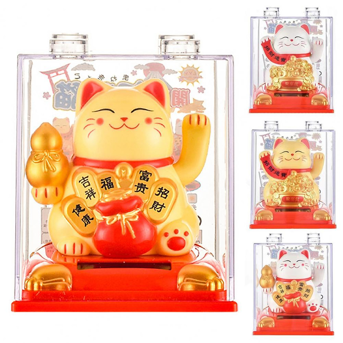 Mèo Thần Tài Ôm Hũ Vàng, Túi Vàng Vẫy Tay Dùng Pin Năng Lượng Mặt Trời - HENRYSA